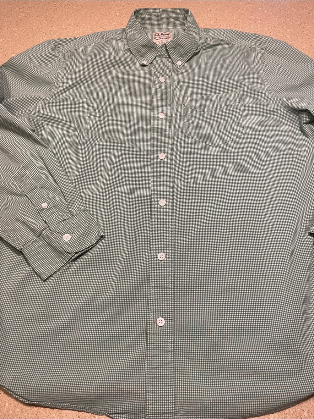 L.L. Bean Men's Light Green Micro-Check Button-Down Shirt